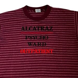 Vintage Alcatraz Tee Shirt Psycho Ward Outpatient Embroidered Striped Red Large